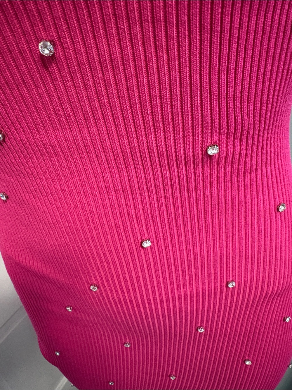 Fuchsia Rhinestone Halter Ribbed Mini Dress - Picture 4 of 6